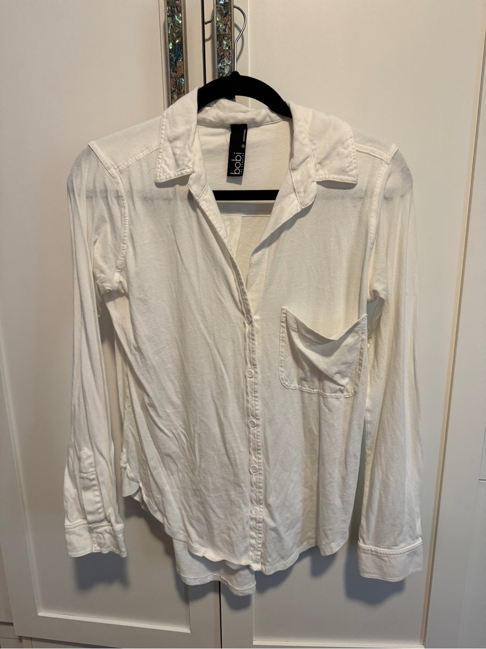 bobi Men's White Long Sleeve Casual Button-Down Shirt